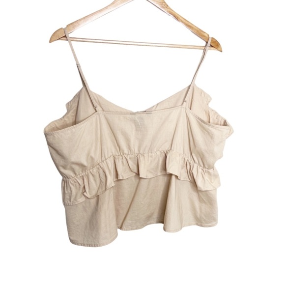 Express Tan Ruffle Chest Spaghetti Strap Feminine Crop Top Tank - Picture 12 of 15